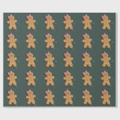 Kerst Gingerbread Girl Roze Bow Coquette Cadeaupapier (Vlak)