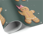 Kerst Gingerbread Girl Roze Bow Coquette Cadeaupapier (Rol Hoek)