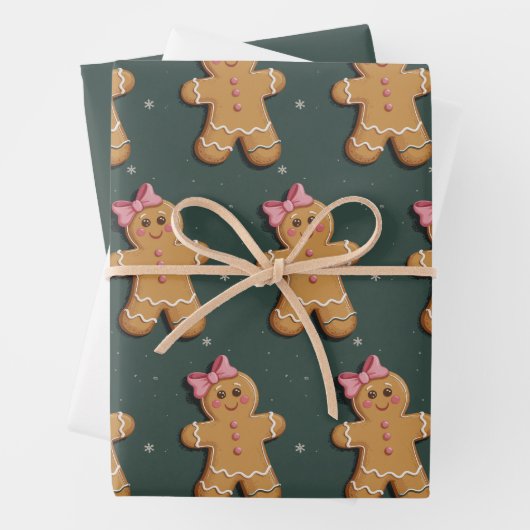 Kerst Gingerbread Girl Roze Bow Coquette Inpakpapier Vel (In situ)