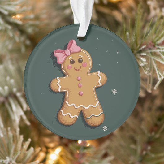 Kerst Gingerbread Girl Roze Bow Coquette Ornament (Boom)