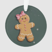 Kerst Gingerbread Girl Roze Bow Coquette Ornament (voorkant)