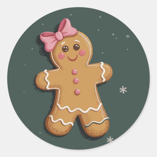 Kerst Gingerbread Girl Roze Bow Coquette Ronde Sticker (Voorkant)