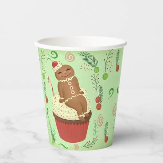 Kerst Gingerbread Green Paper Cups Papieren Bekers (Voorkant)