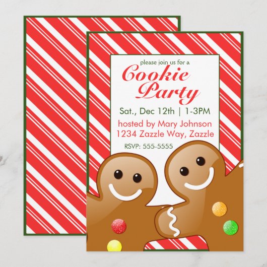 Kerst Gingerbread Heren Candy Cane Stripes Kaart (Voorkant / Achterkant)