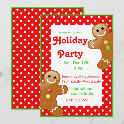 Kerst Gingerbread Heren Rood/Wit Polka Dots Kaart (Voorkant / Achterkant)