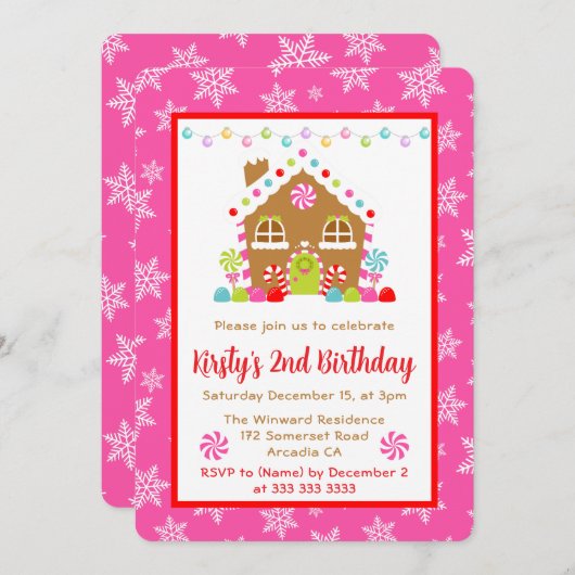Kerst Gingerbread House en Lights Verjaardag Kaart (Voorkant / Achterkant)
