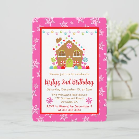 Kerst Gingerbread House en Lights Verjaardag Kaart (Staand voorkant)