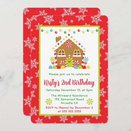Kerst Gingerbread House en Lights Verjaardag Kaart (Voorkant / Achterkant)