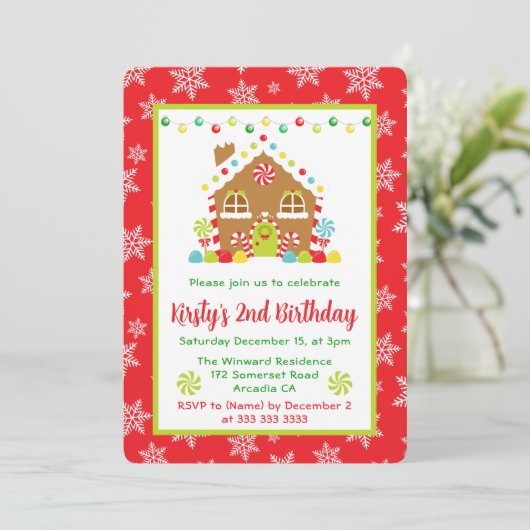 Kerst Gingerbread House en Lights Verjaardag Kaart (Staand voorkant)