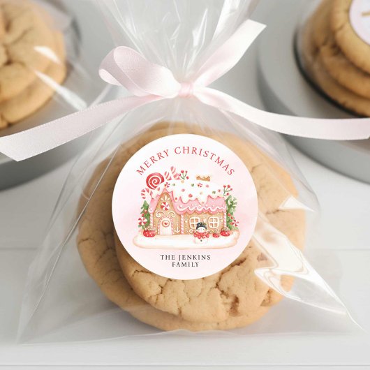 Kerst Gingerbread House Gift Ronde Sticker
