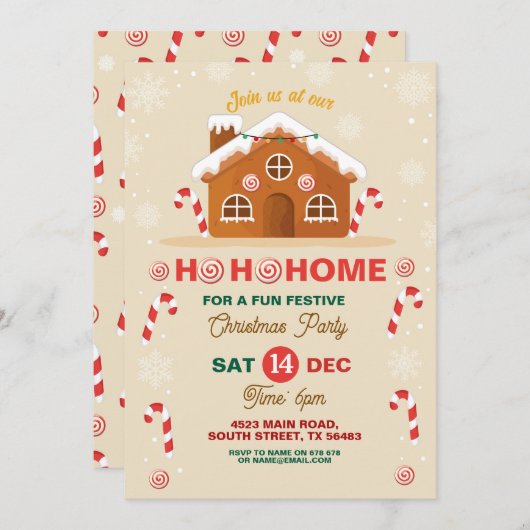 Kerst Gingerbread House Party Ho Ho Ho Kaart (Voorkant / Achterkant)