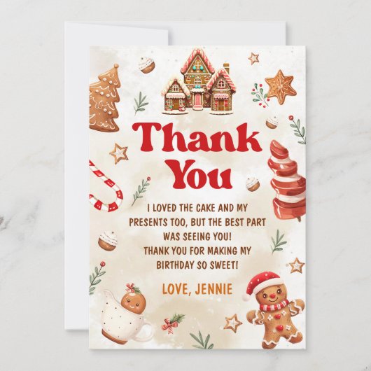 Kerst Gingerbread House Verjaardag Bedankkaart (Voorkant)