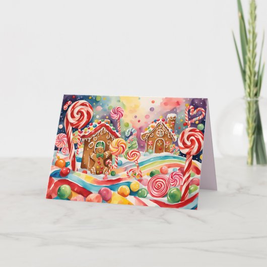 Kerst Gingerbread Houses wenskaart Feestdagen Kaart (Voorkant)