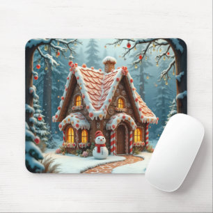 Kerst gingerbread huisje met een sneeuwman muismat