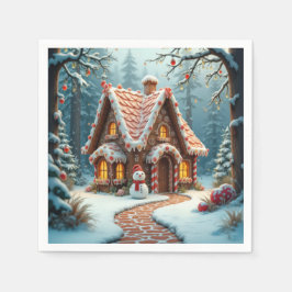 Kerst gingerbread huisje met een sneeuwman  servet