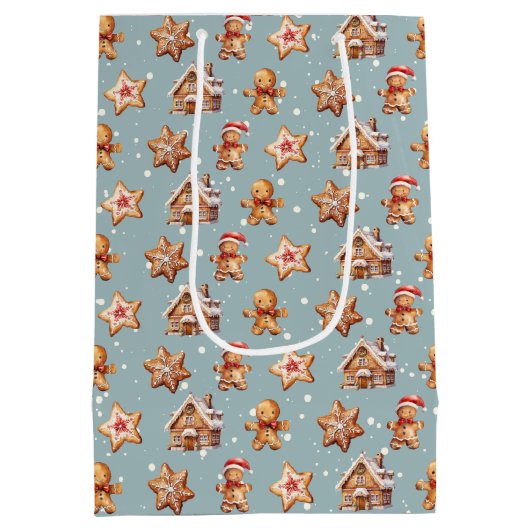 Kerst Gingerbread Huizen en Mannen Medium Cadeauzakje (Achterkant)