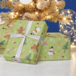 Kerst Gingerbread Man en Sneeuwman Cadeaupapier