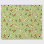 Kerst Gingerbread Man en Sneeuwman Cadeaupapier (Vlak)