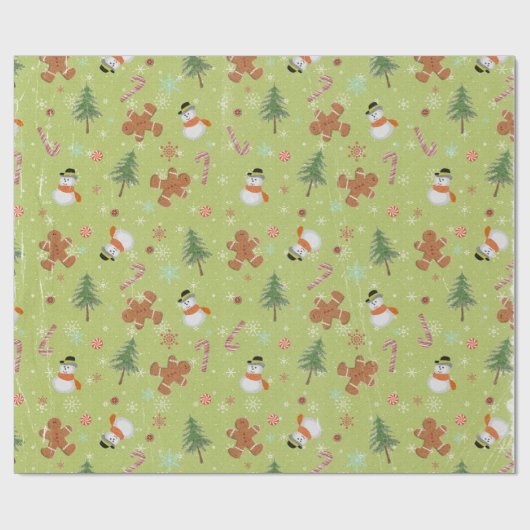 Kerst Gingerbread Man en Sneeuwman Cadeaupapier (Vlak)