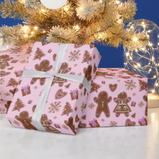 Kerst Gingerbread Man en vrouw Kerstboom Cadeaupapier