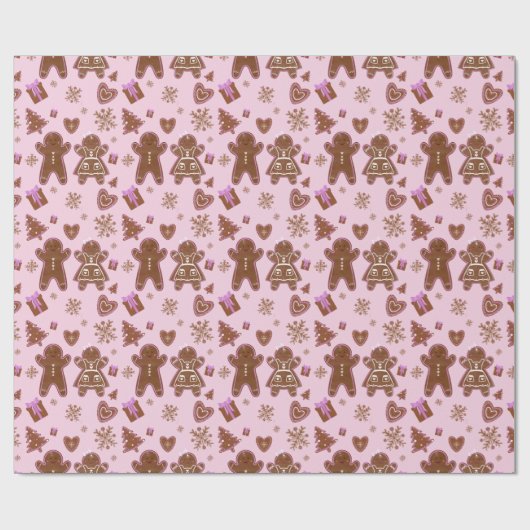 Kerst Gingerbread Man en vrouw Kerstboom Cadeaupapier (Vlak)