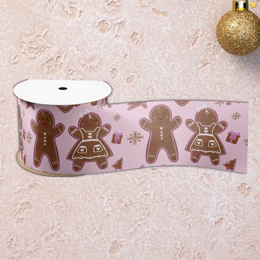 Kerst Gingerbread Man en vrouw Kerstboom Satijnen Lint