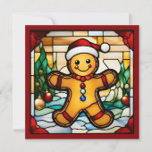 Kerst Gingerbread Man Faux Glas in lood Kaart (Voorkant)