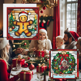 Kerst Gingerbread Man Faux Glas in lood Kaart