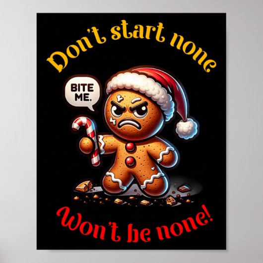 Kerst Gingerbread Man Funny Mad Xmas Poster (Voorkant)
