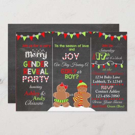 Kerst Gingerbread Man Gender Reveal Uitnodiging (Voorkant / Achterkant)