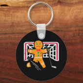 Kerst Gingerbread Man Ijshockey Fun Xmas Mannen Sleutelhanger (Voorkant)