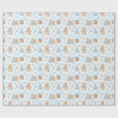 Kerst Gingerbread Man Jongen Blauw Naam Tekst Cadeaupapier (Vlak)