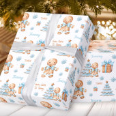 Kerst Gingerbread Man Jongen Naam Tekst Cadeaupapier