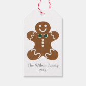 Kerst Gingerbread Man met Green Bow Stropdas Cadeaulabel (Voorkant)