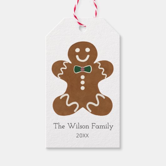 Kerst Gingerbread Man met Green Bow Stropdas Cadeaulabel (Voorkant)
