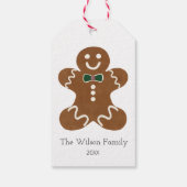 Kerst Gingerbread Man met Green Bow Stropdas Cadeaulabel (Achterkant)
