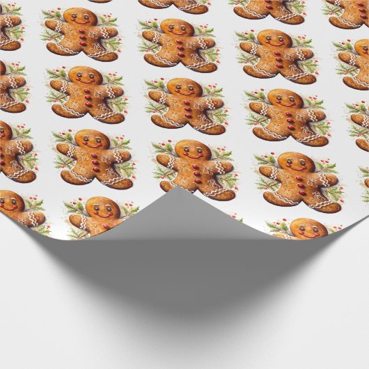 Kerst Gingerbread Man met Holly Cadeaupapier (Hoek)
