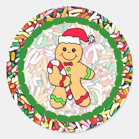Kerst Gingerbread Man Snoep Strooien Ronde Sticker (Voorkant)