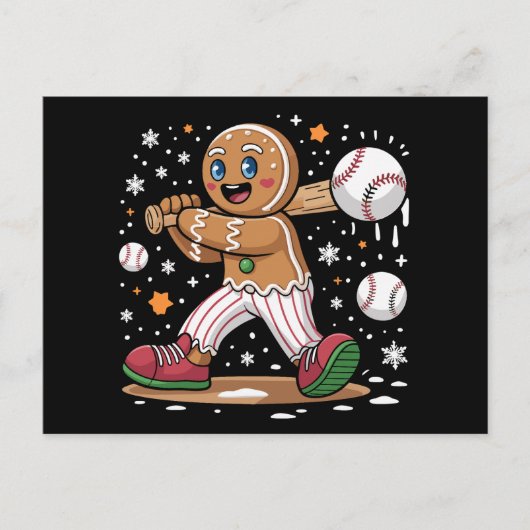 Kerst Gingerbread Man Sportspeler Baseball Feestdagenkaart (Voorkant)