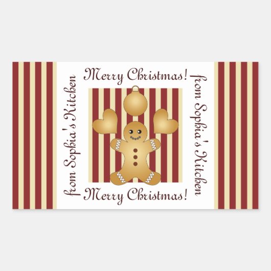 Kerst Gingerbread Man Zelfgemaakte Verpakking Labe Rechthoekige Sticker (Voorkant)
