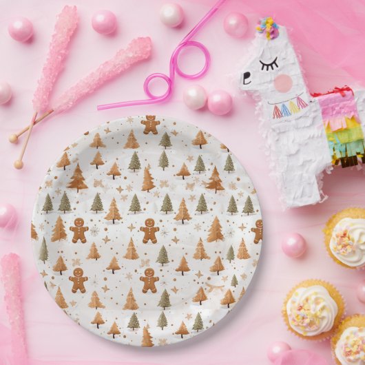 Kerst Gingerbread Mannen en Sneeuwvlokken Papieren Bordje (Feest)