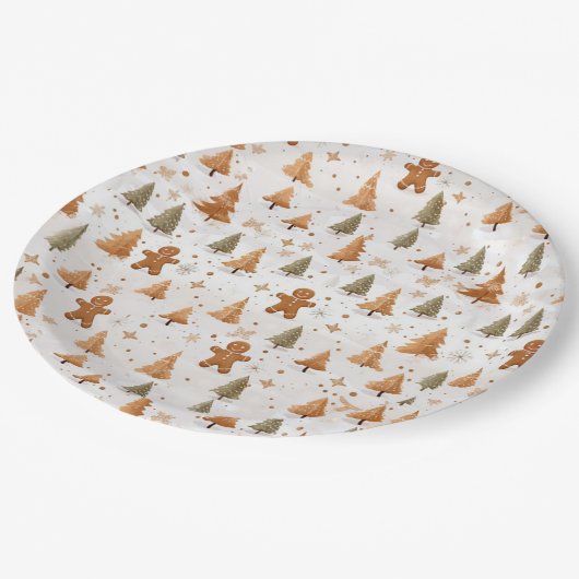 Kerst Gingerbread Mannen en Sneeuwvlokken Papieren Bordje (Gekanteld)