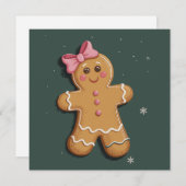 Kerst Gingerbread Meisje Roze Strik Coquette  Feestdagenkaart (Voorkant / Achterkant)