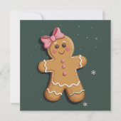 Kerst Gingerbread Meisje Roze Strik Coquette  Feestdagenkaart (Voorkant)