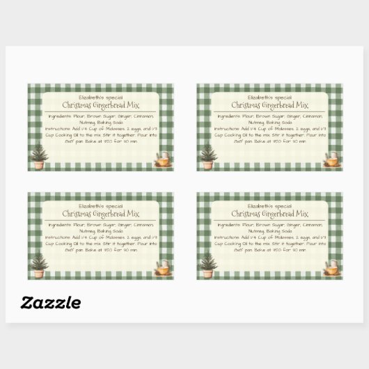 Kerst Gingerbread Mix Groene Gingham Labels (Vel)