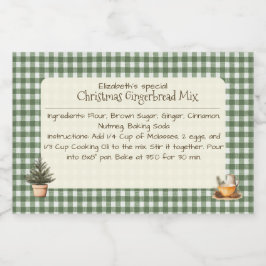 Kerst Gingerbread Mix Groene Gingham Labels Voedselcontainer Etiket