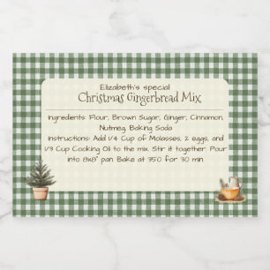 Kerst Gingerbread Mix Groene Gingham Labels Voedselcontainer Etiket