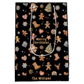 Kerst Gingerbread Naam Custom Fun Schattige Zwart Medium Cadeauzakje (Achterkant)