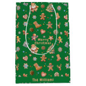 Kerst Gingerbread Naam Leuk Schattige Groen Medium Cadeauzakje (Voorkant)