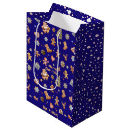 Kerst Gingerbread Naam Leuk Schattige Navy Medium Cadeauzakje
